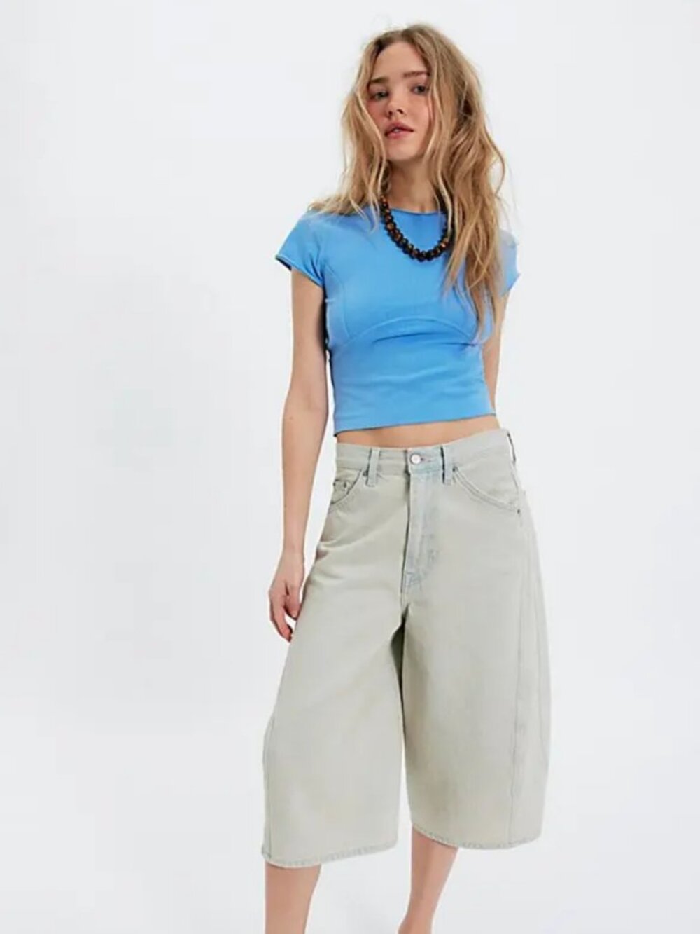 Free People Bright Blue Cropped Short Sleeve Tee